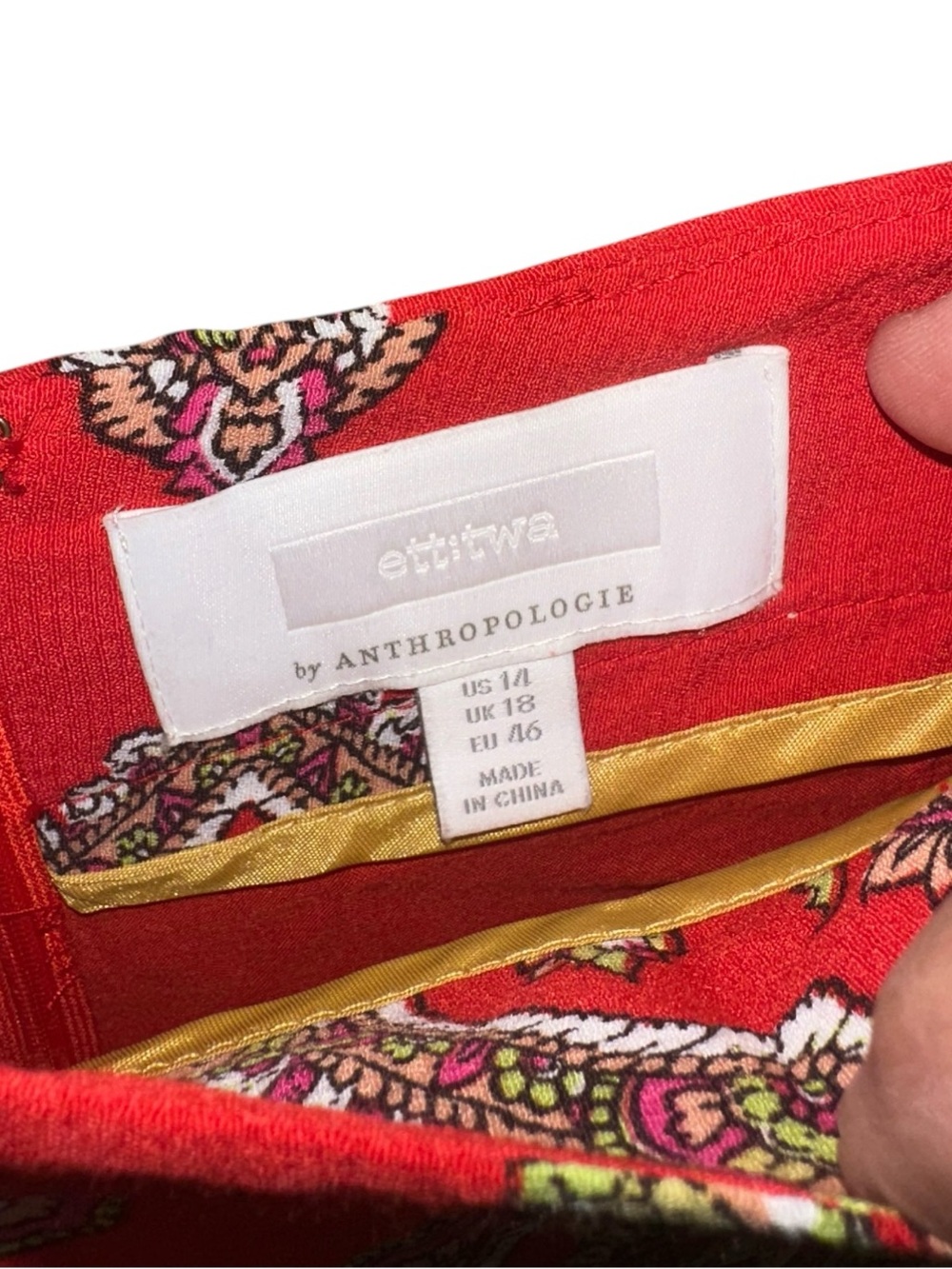 Anthropologie ett:twa Manon Flared Pants Red/Gold Paisley Medallion Size 14 NWT - Picture 8 of 12